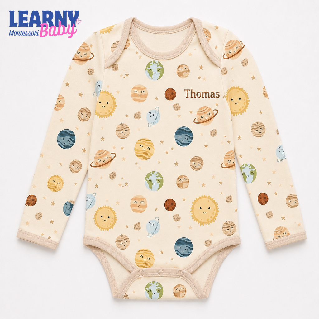 Bamboo Baby Bodysuit, Personalized Space Planet Baby Onesie, Soft Bamboo Viscose Infant Bodysuit