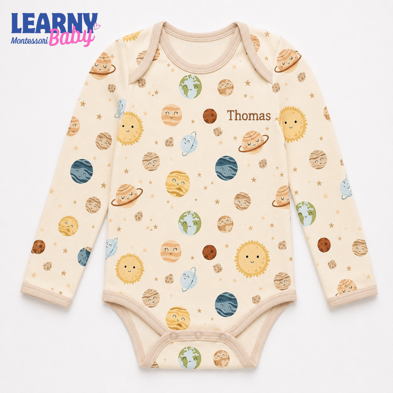 Bamboo Baby Bodysuit, Personalized Space Planet Baby Onesie, Soft Bamboo Viscose Infant Bodysuit