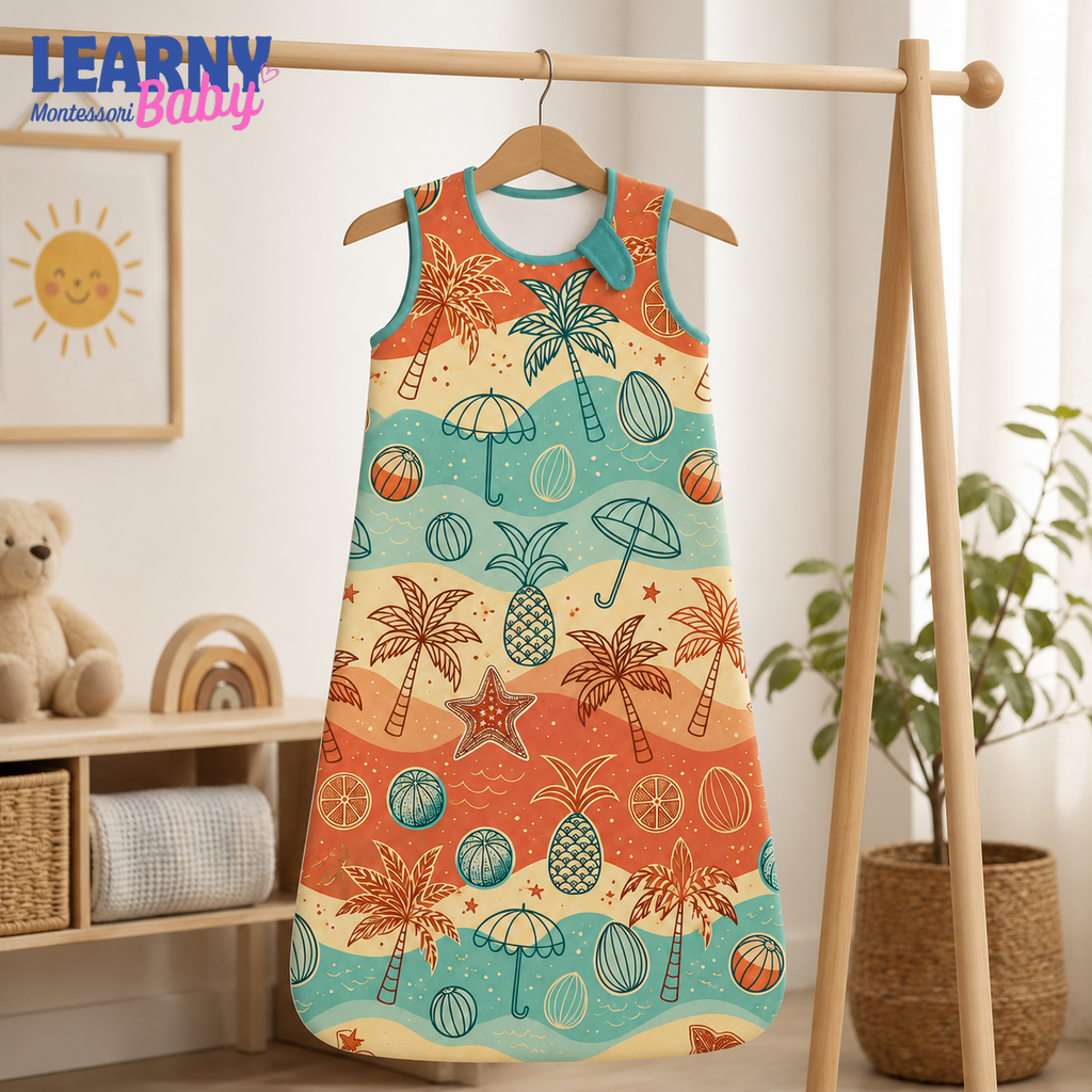 Tropical Beach Bamboo Baby Sleep Sack, Palm Tree and Ocean Wearable Blanket, Summer Baby Nursery Gift