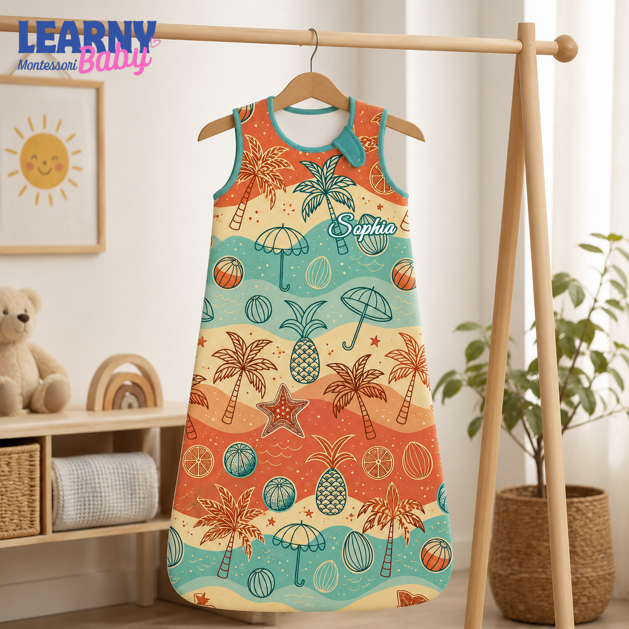 Tropical Beach Bamboo Baby Sleep Bag, Palm Tree & Ocean Wearable Blanket, Bamboo Sleep Sack for Infant & Toddler