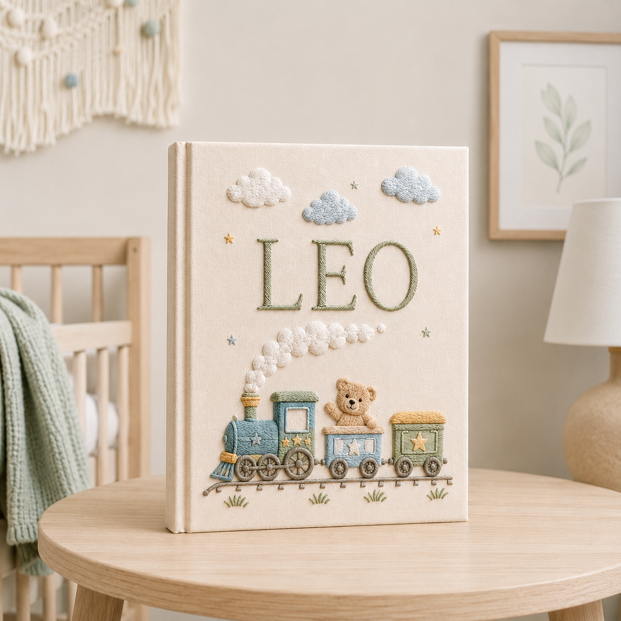 Personalized Flower Baby Photo Album, Custom Hand Embroidered Keepsake Album with Sleeves, Cute Linen Memory Book EPLB09