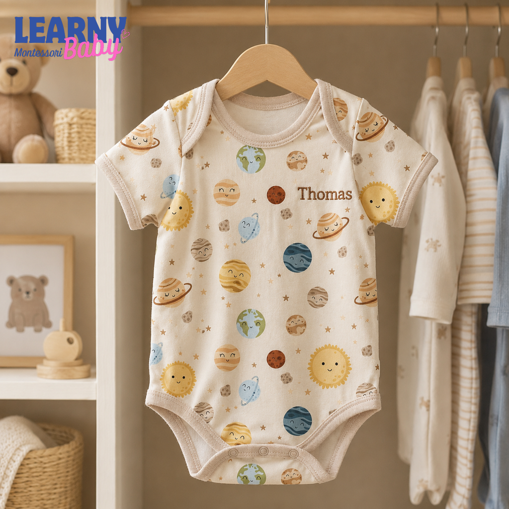 Bamboo Baby Bodysuit, Personalized Space Planet Baby Onesie, Soft Bamboo Viscose Infant Bodysuit