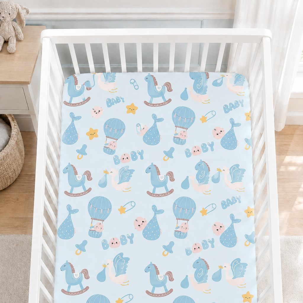 Baby Boy Adventure Bamboo Fitted Crib Sheet – Blue Newborn Nursery Bedding