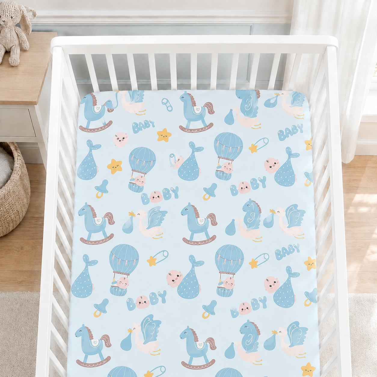 Baby Boy Adventure Bamboo Fitted Crib Sheet – Blue Newborn Nursery Bedding