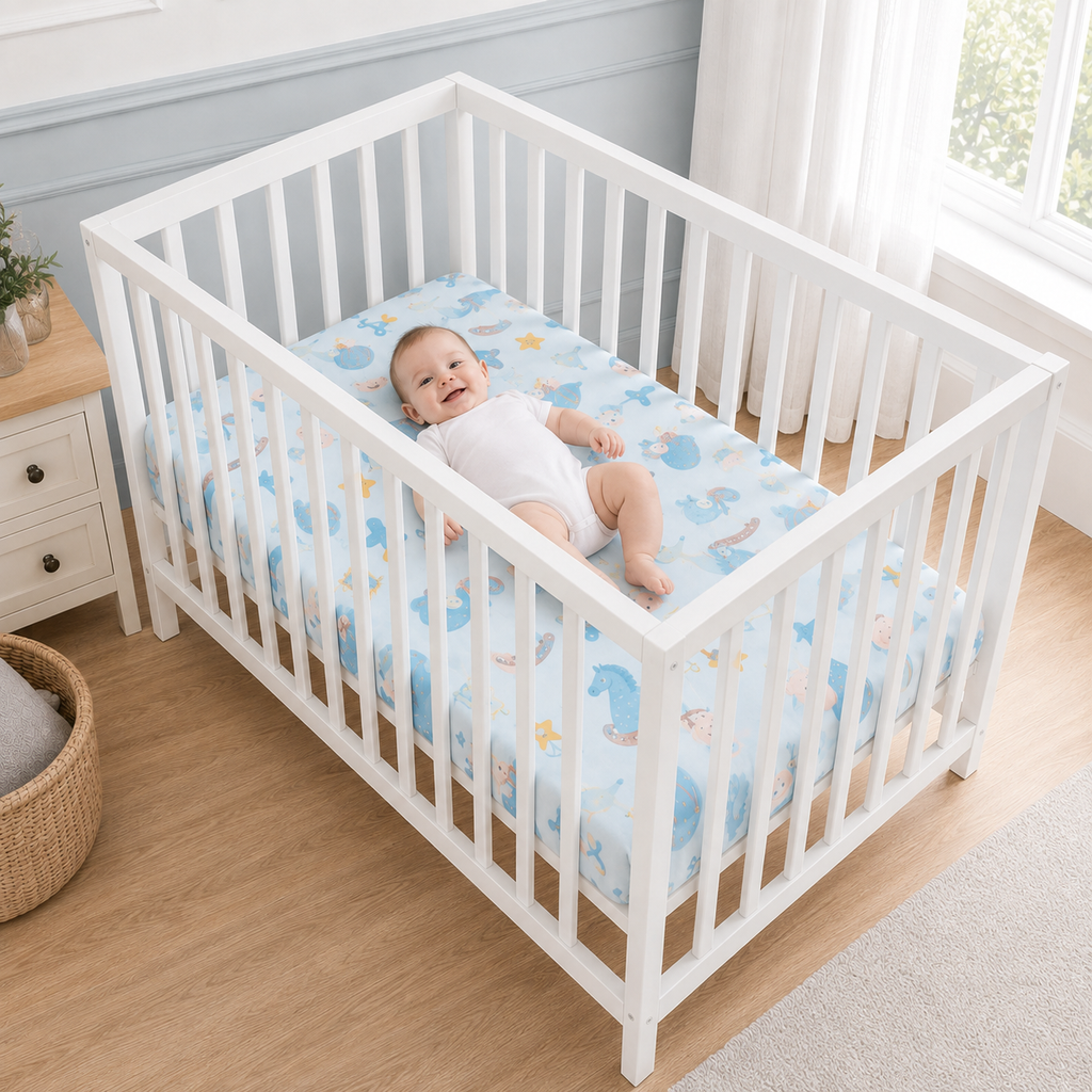 Baby Boy Adventure Bamboo Fitted Crib Sheet – Blue Newborn Nursery Bedding