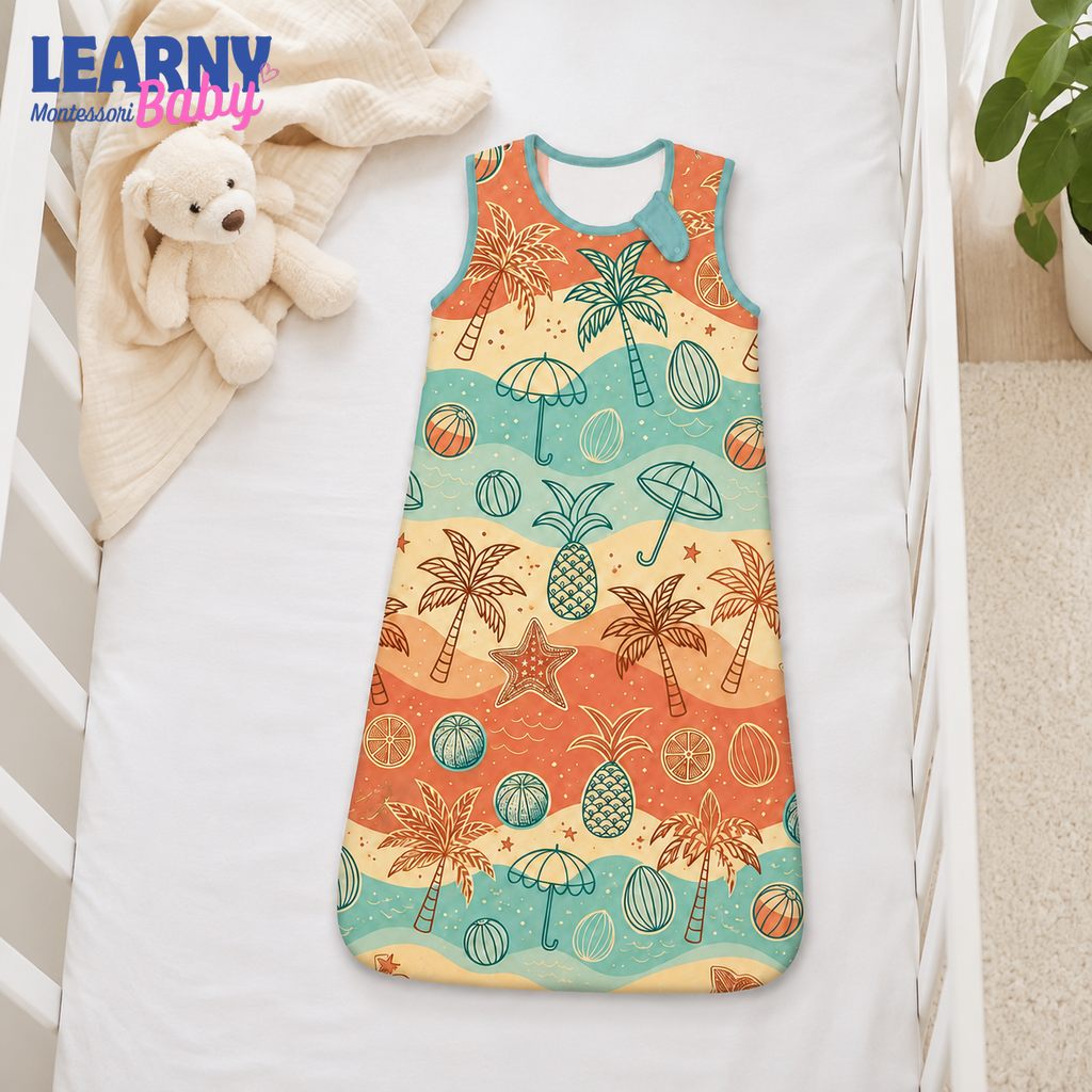 Tropical Beach Bamboo Baby Sleep Sack, Palm Tree and Ocean Wearable Blanket, Summer Baby Nursery Gift