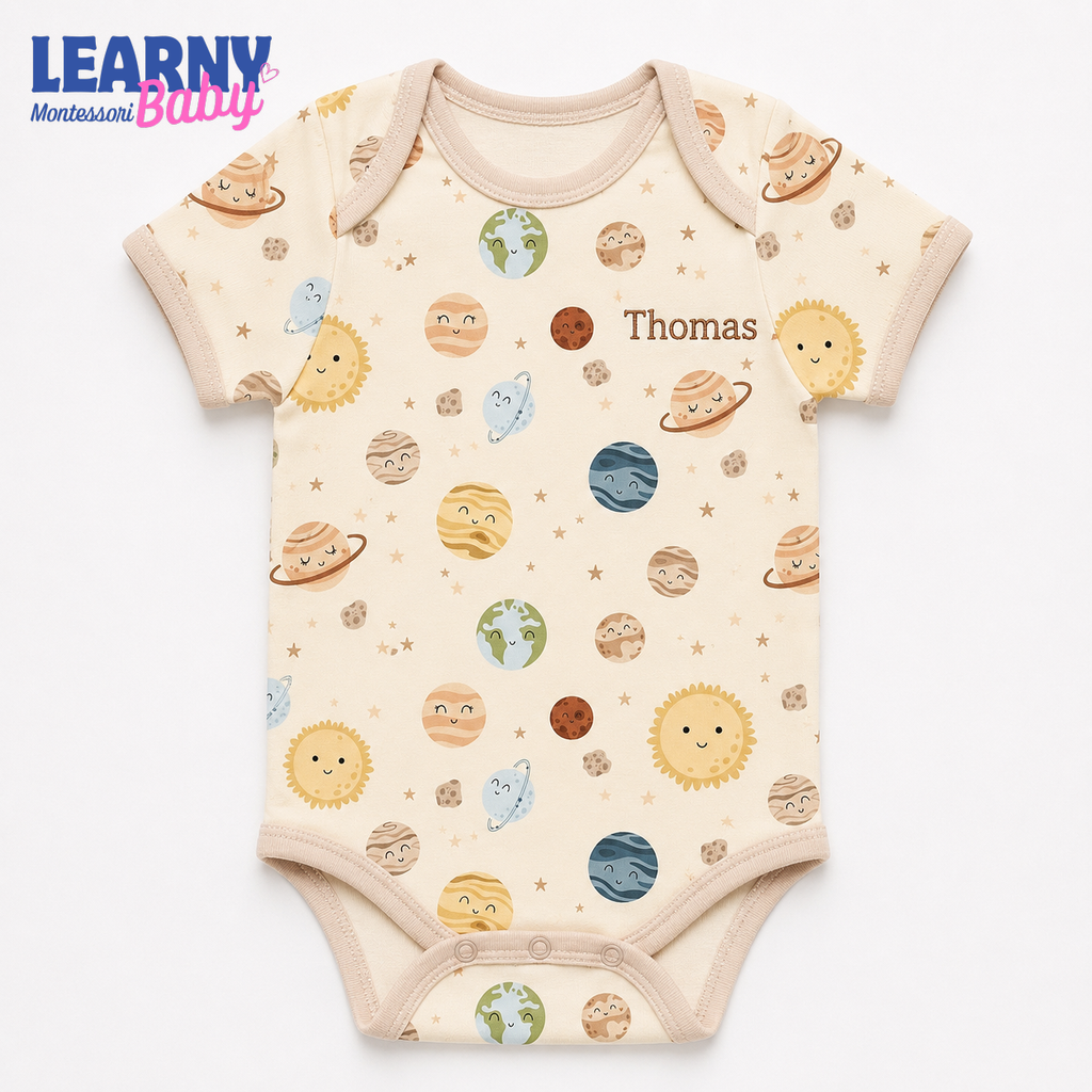 Bamboo Baby Bodysuit, Personalized Space Planet Baby Onesie, Soft Bamboo Viscose Infant Bodysuit