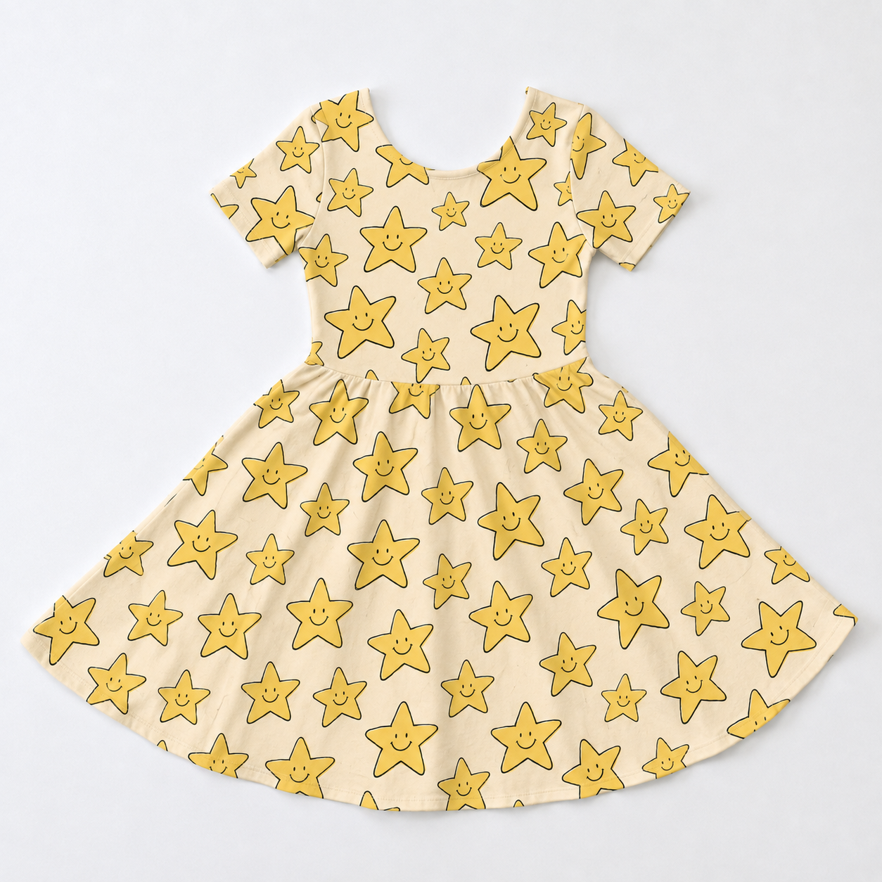 Happy Stars Bamboo Twirl Dress for Girls – Cute Yellow Star Skater Dress