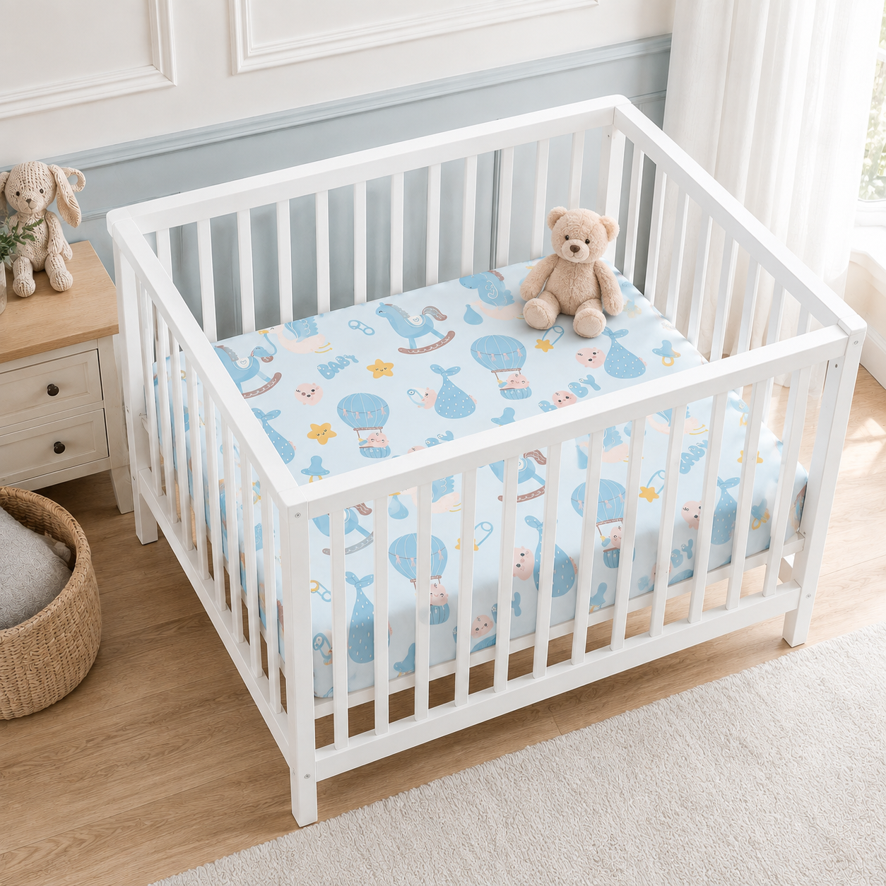Baby Boy Adventure Bamboo Fitted Crib Sheet – Blue Newborn Nursery Bedding