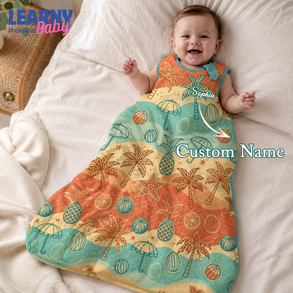 Tropical Beach Bamboo Baby Sleep Bag, Palm Tree & Ocean Wearable Blanket, Bamboo Sleep Sack for Infant & Toddler