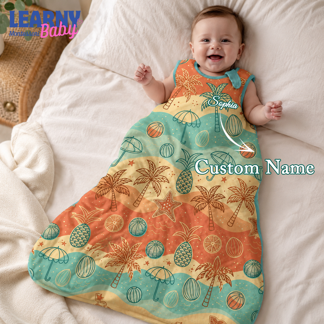 Tropical Beach Bamboo Baby Sleep Bag, Palm Tree & Ocean Wearable Blanket, Bamboo Sleep Sack for Infant & Toddler