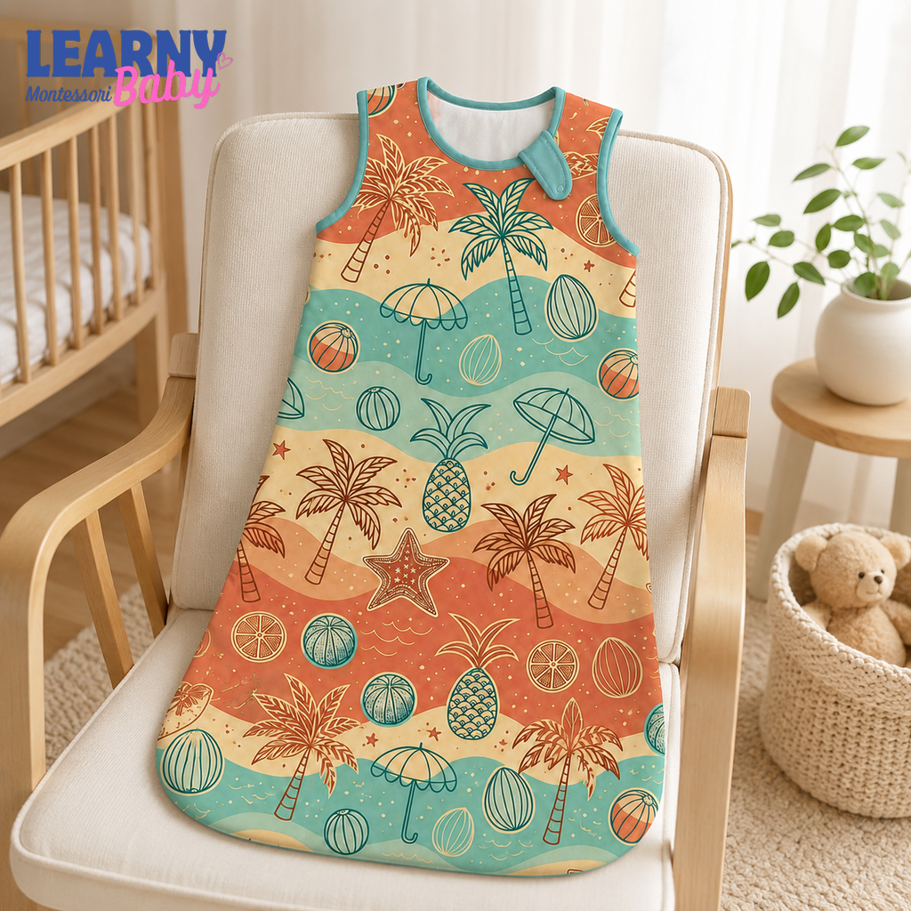 Tropical Beach Bamboo Baby Sleep Sack, Palm Tree and Ocean Wearable Blanket, Summer Baby Nursery Gift