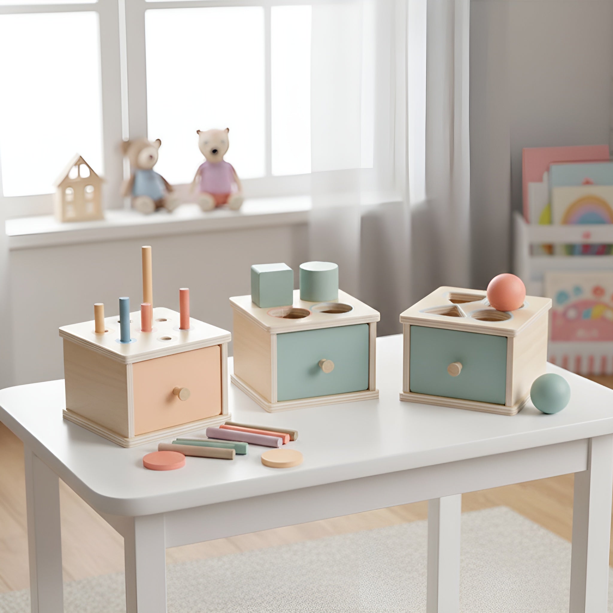 Montessori Wooden Color & Shape Sorting Drawer Box Toy – Busy Board Matching & Fine Motor Skills | Ages 2–5