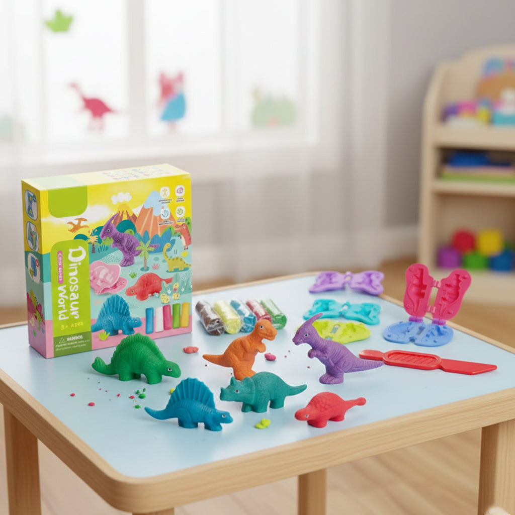 Dinosaur Playdough Set for Kids, Modeling Clay with 6 Dino Molds, Fine Motor & Creative Play, Ages 3–8