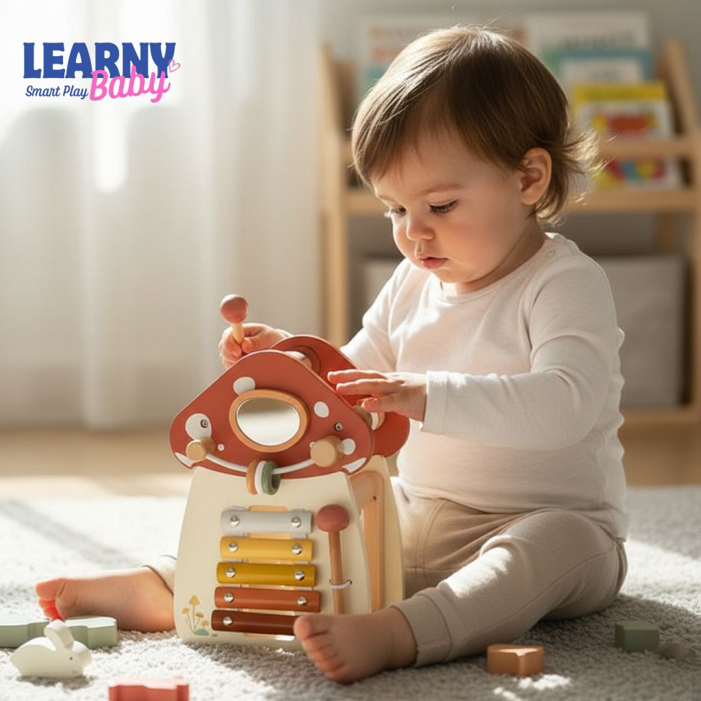 Baby Wooden Block Educational Wooden Building Block Mix Puzzle Toys Mushroom Five in One Table Toys Multifunctional Busy Toys