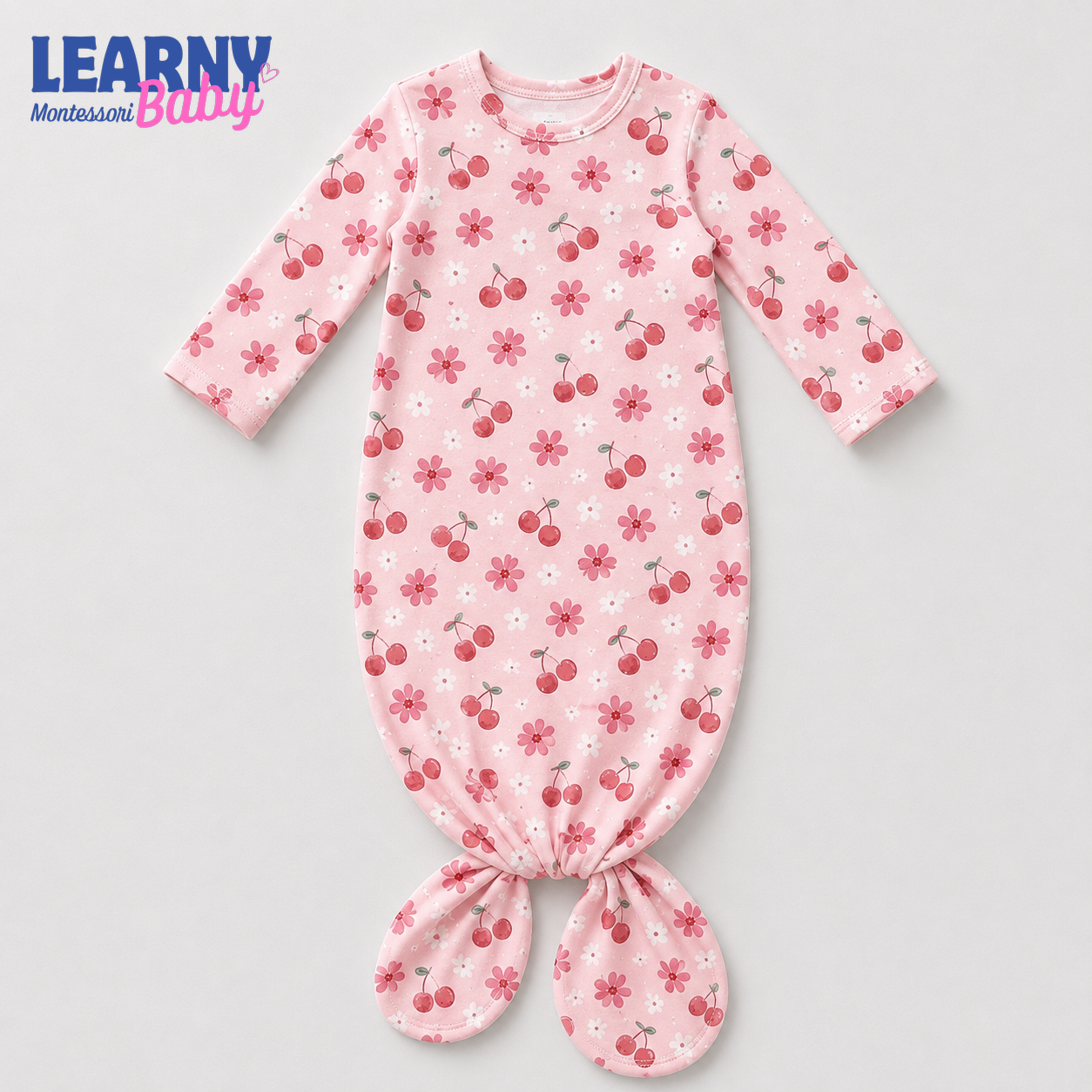 Newborn Baby Knotted Gown, Pink Floral Bamboo Sleeper, Baby Girl Hospital Coming Home Outfit