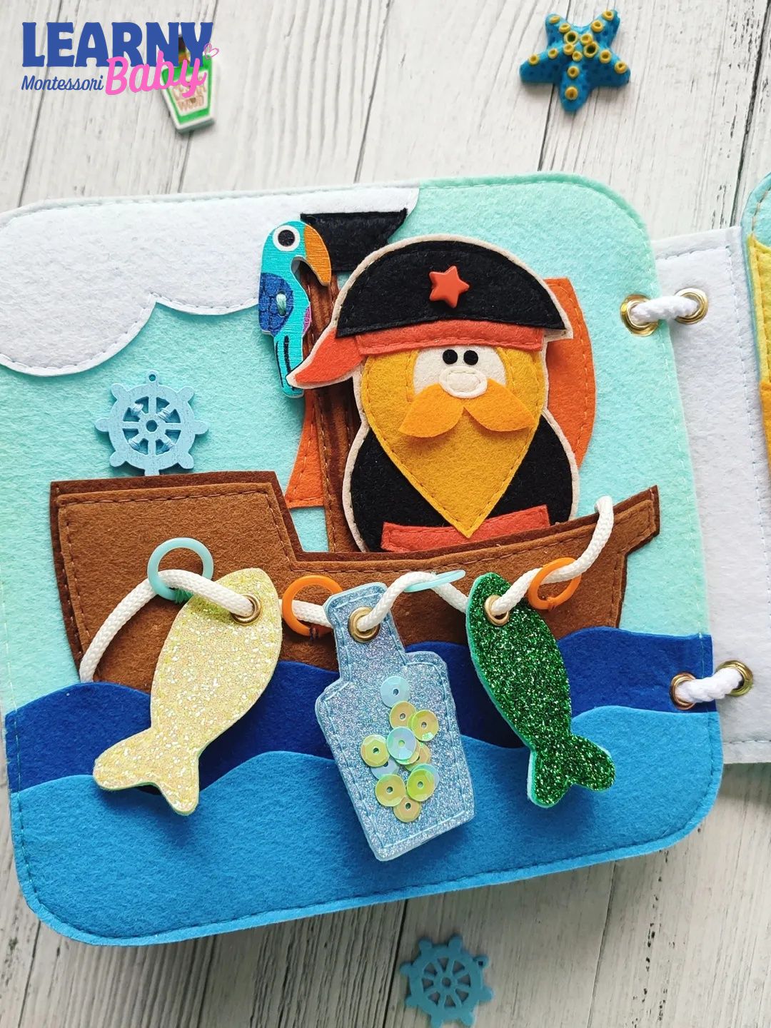 Personalized Pirate Quiet Book for Toddlers, Handmade Felt Busy Book, Montessori Sensory Toy, Pirate Activity Book for Kids QBLB76