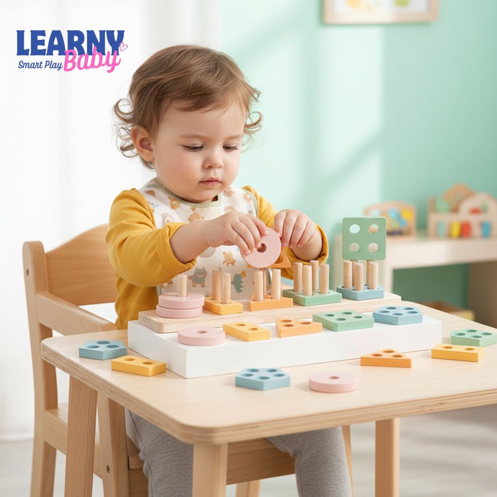 Montessori Wooden Color Sorting & Stacking Puzzle Toy, Fine Motor & Early Learning for Toddlers, Ages 1–4