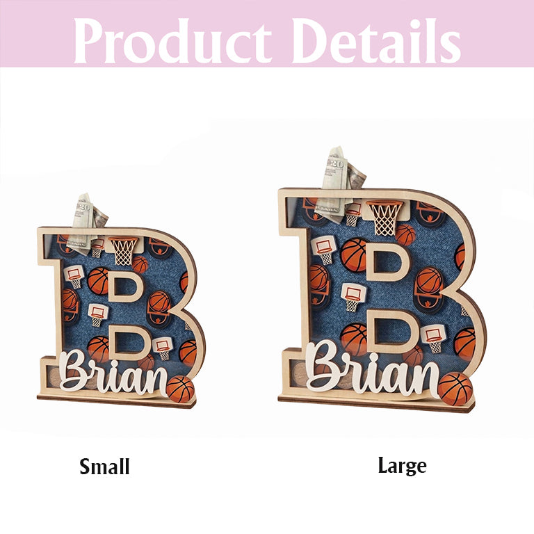 Personalized Basketball Piggy Bank, Wooden Coin Bank for Kids, Custom Name, Birthday Gift, Sports Room Decor, Gift For Boys
