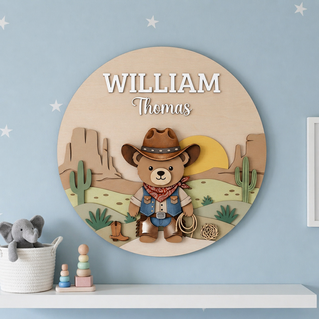 Personalized Cowboy Bear Nursery Sign, Western Baby Boy Room Decor, Custom Wooden Name Plaque, Cowboy Nursery Wall Art
