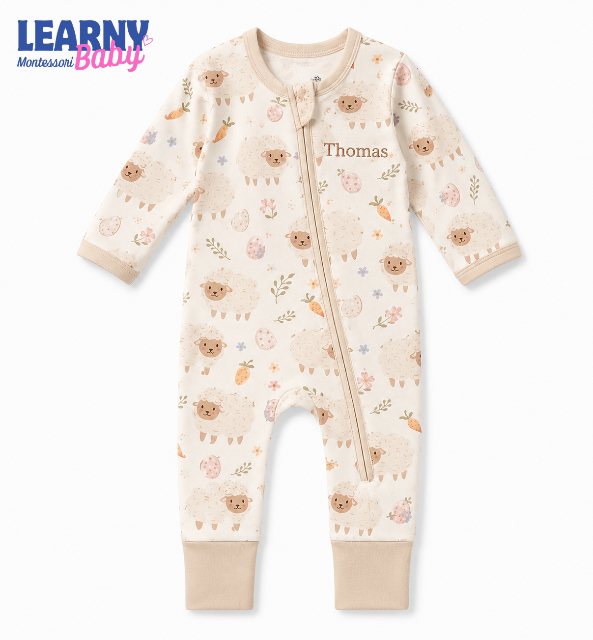 Baby Bamboo Convertible Zippy – Personalized Sheep Baby Romper