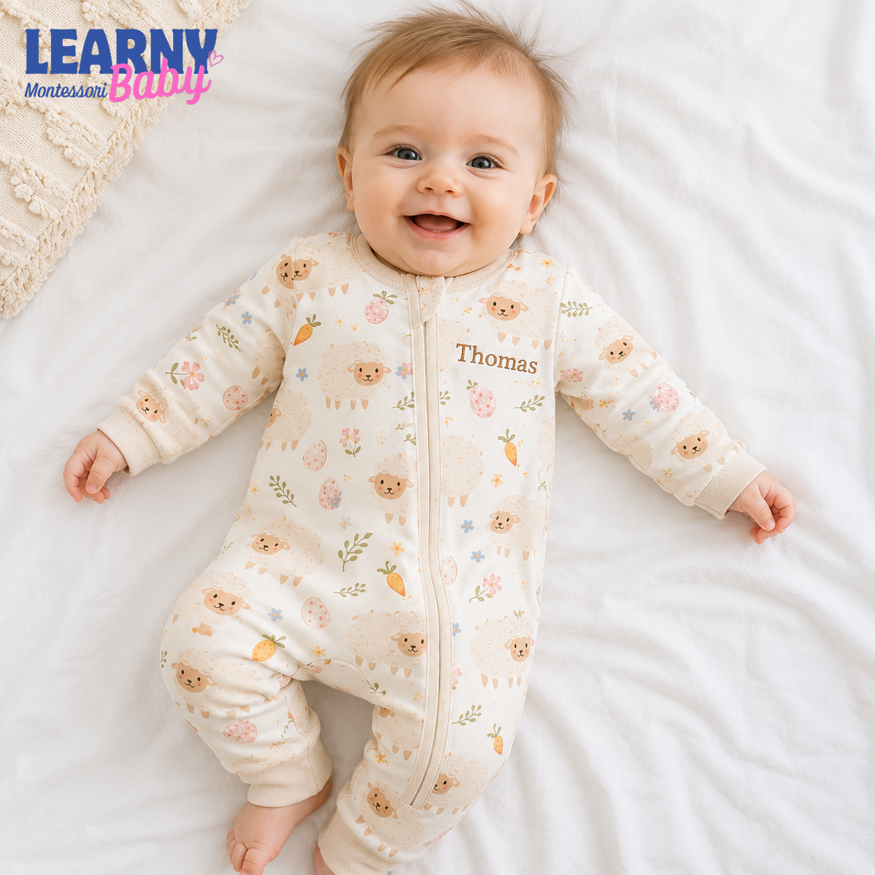 Baby Bamboo Convertible Zippy – Personalized Sheep Baby Romper