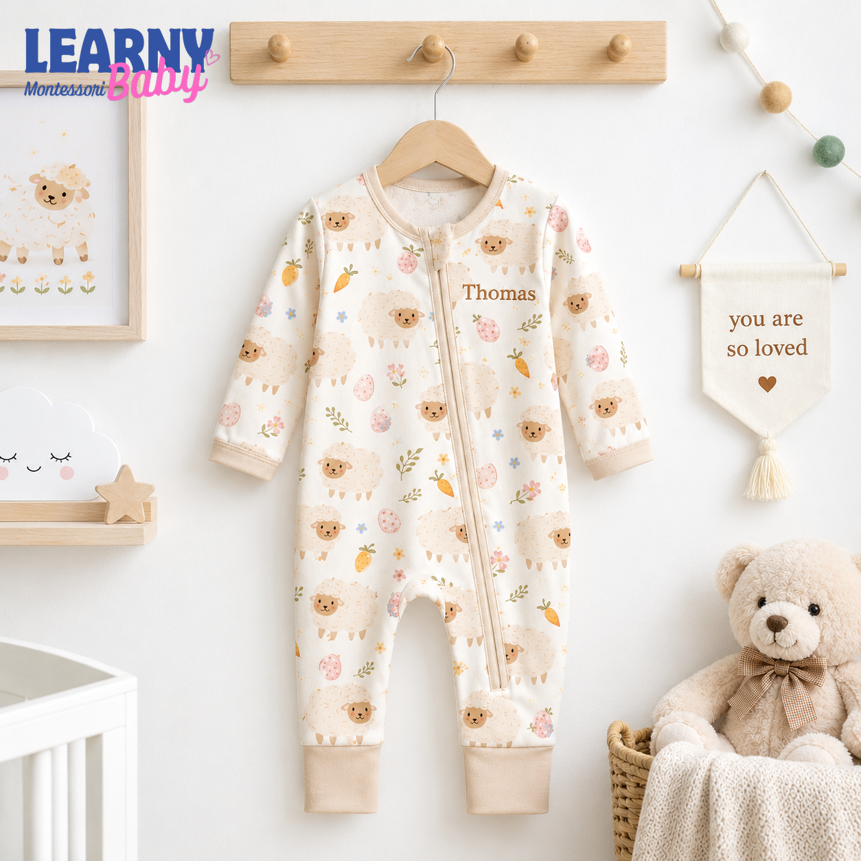 Baby Bamboo Convertible Zippy – Personalized Sheep Baby Romper