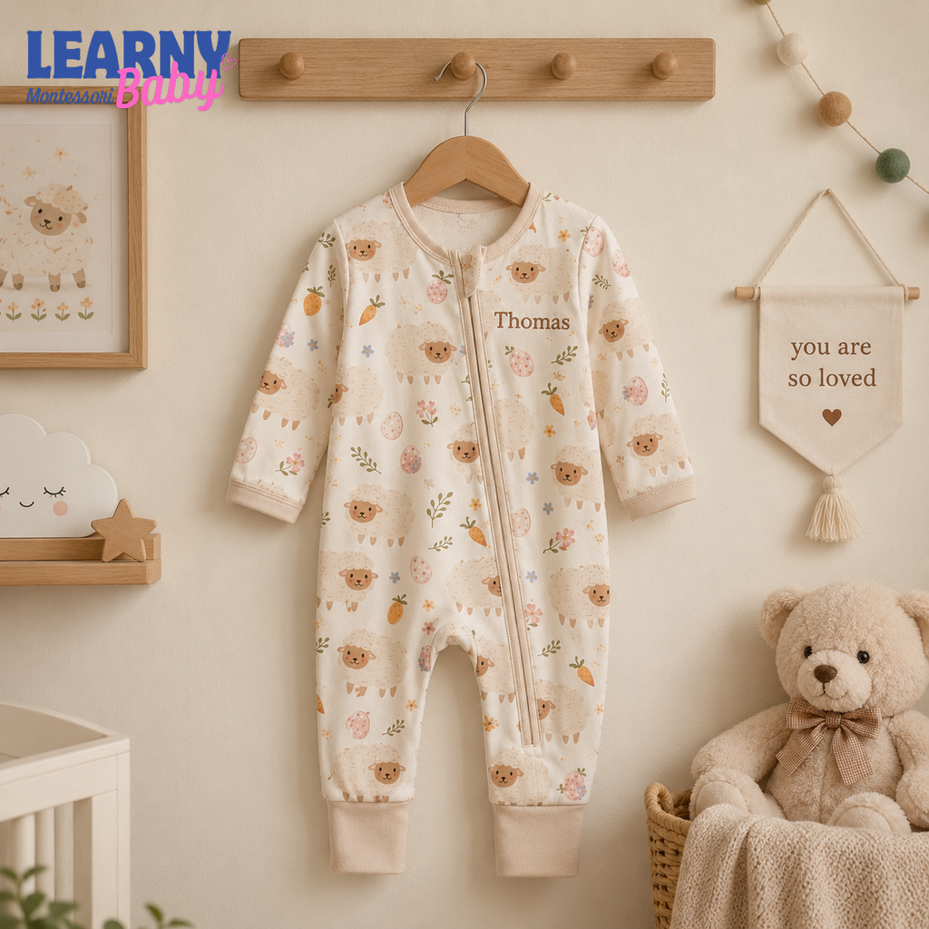Baby Bamboo Convertible Zippy – Personalized Sheep Baby Romper
