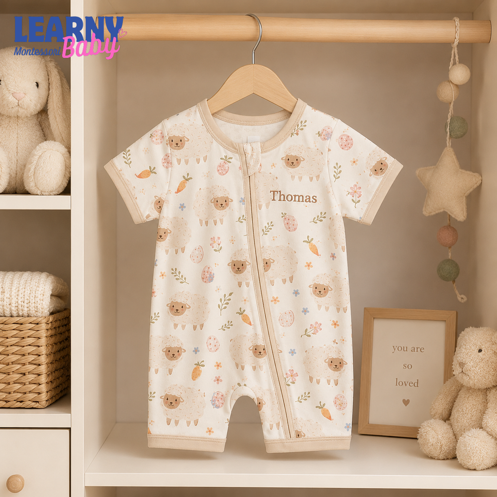 Baby Bamboo Convertible Zippy – Personalized Sheep Baby Romper