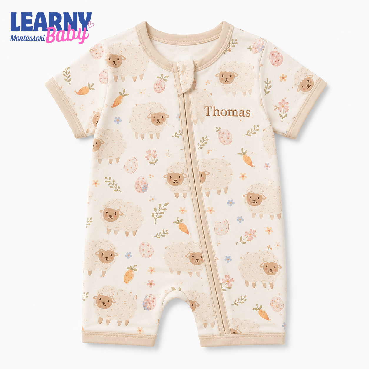 Baby Bamboo Convertible Zippy – Personalized Sheep Baby Romper
