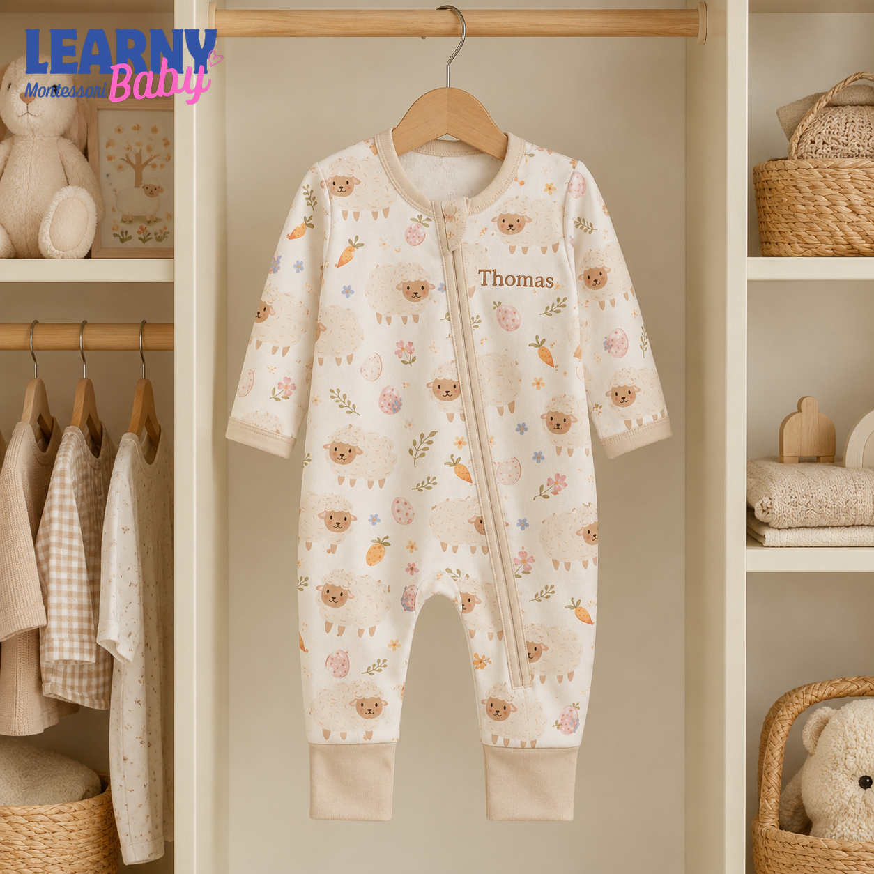 Baby Bamboo Convertible Zippy – Personalized Sheep Baby Romper