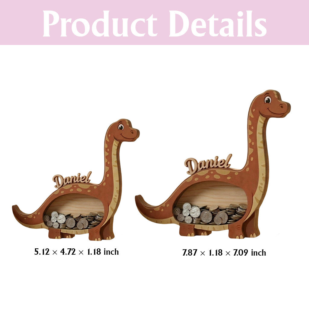 Personalized Dinosaur Piggy Bank for Kids, Custom Name Wooden Coin Bank, Dino Money Bank, Birthday Gift for Boys, Nursery Decor