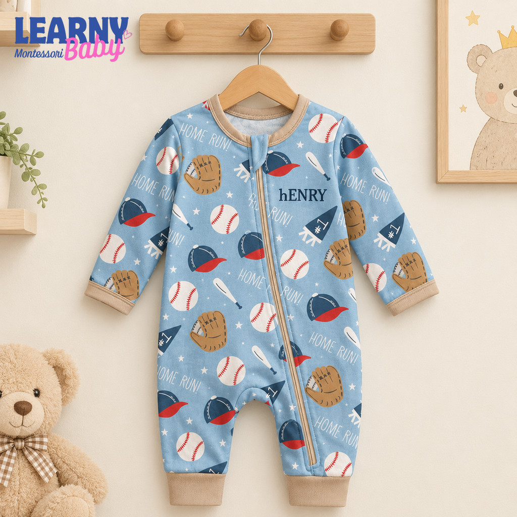 Baby Bamboo Convertible Zippy – Personalized Baseball Baby Romper