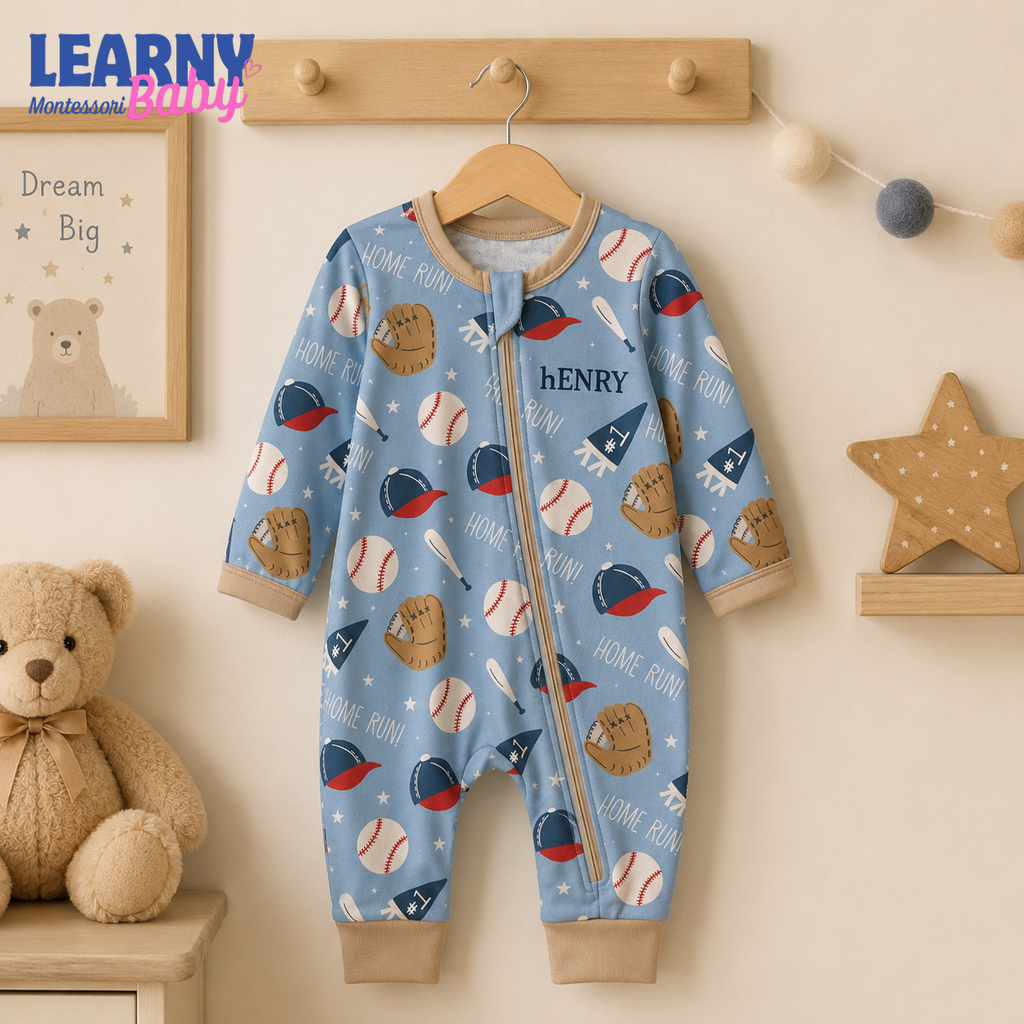 Baby Bamboo Convertible Zippy – Personalized Baseball Baby Romper