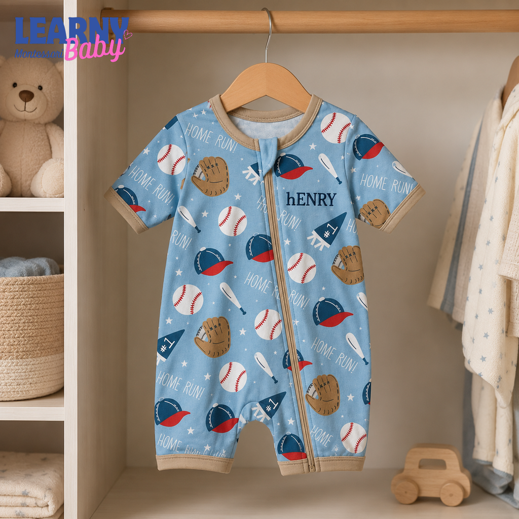 Baby Bamboo Convertible Zippy – Personalized Baseball Baby Romper