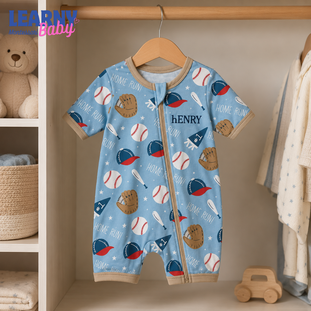 Baby Bamboo Convertible Zippy – Personalized Baseball Baby Romper