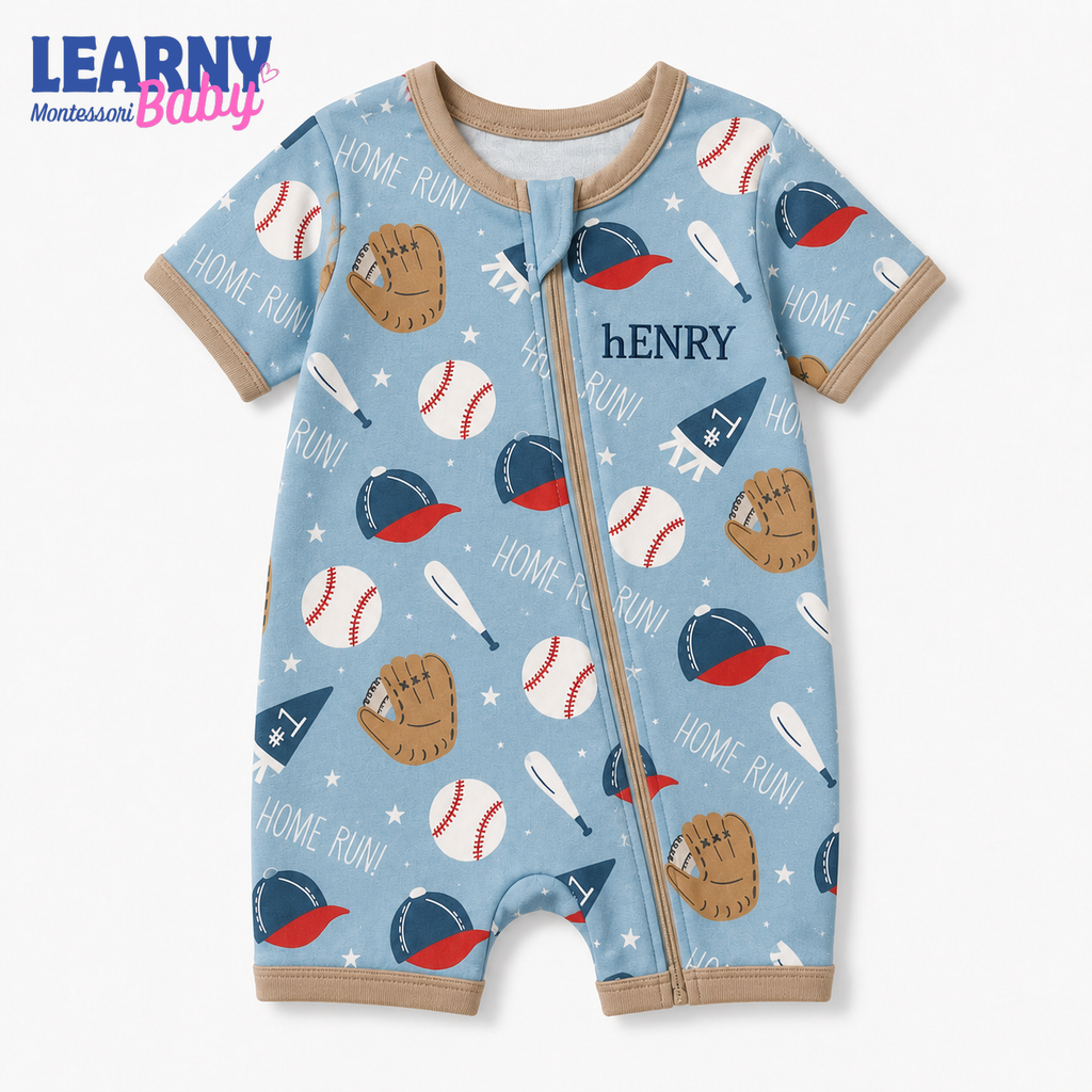Baby Bamboo Convertible Zippy – Personalized Baseball Baby Romper