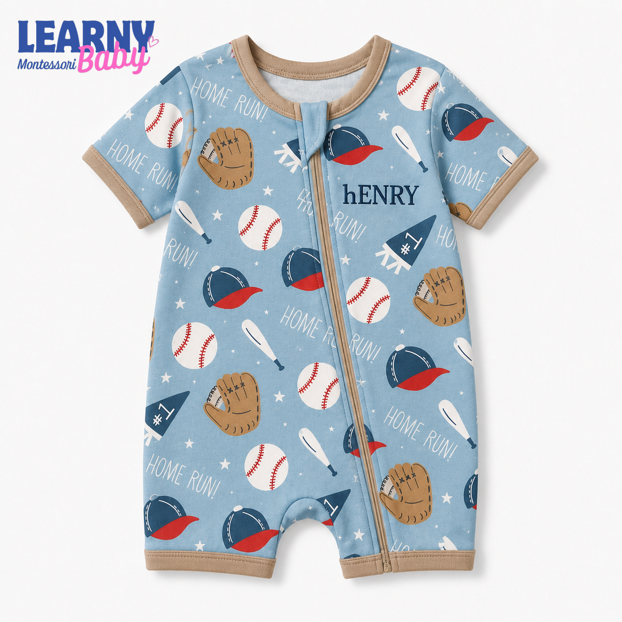 Baby Bamboo Convertible Zippy – Personalized Baseball Baby Romper