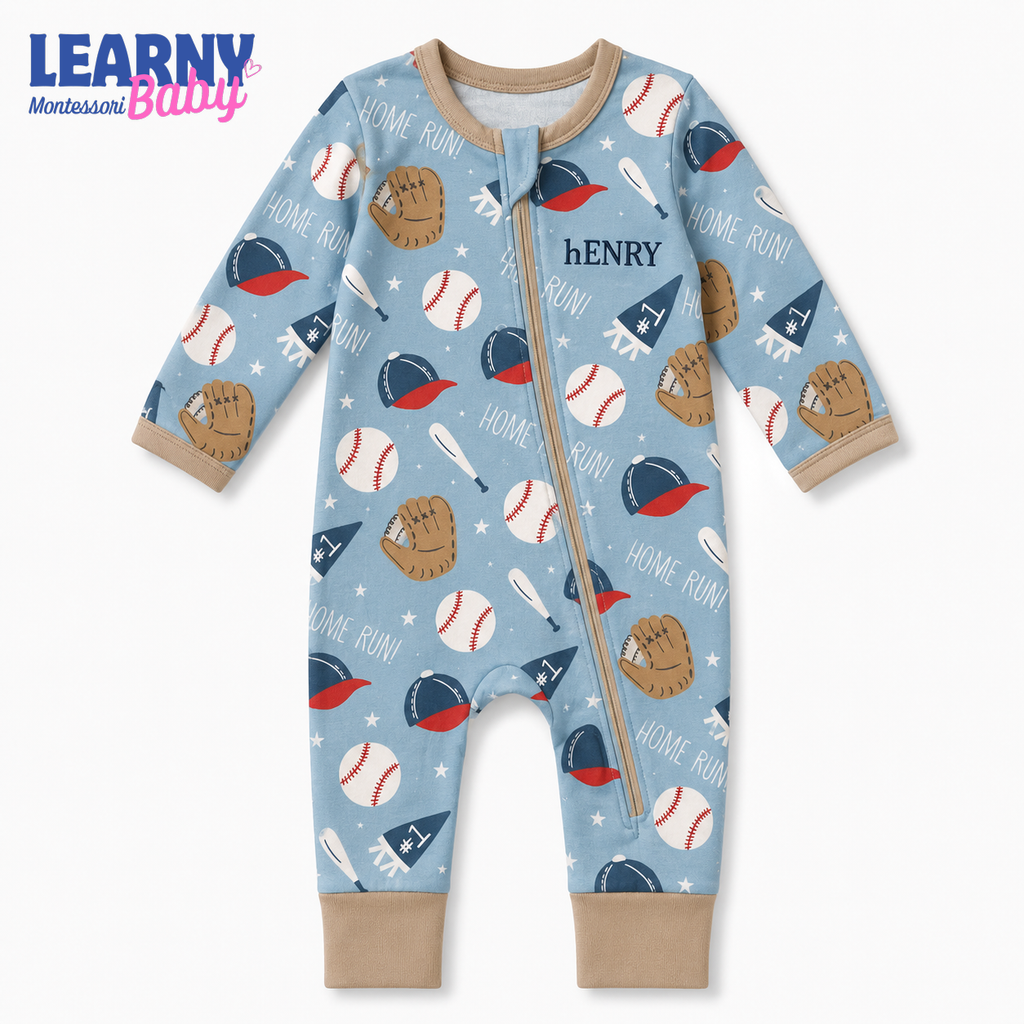 Baby Bamboo Convertible Zippy – Personalized Baseball Baby Romper