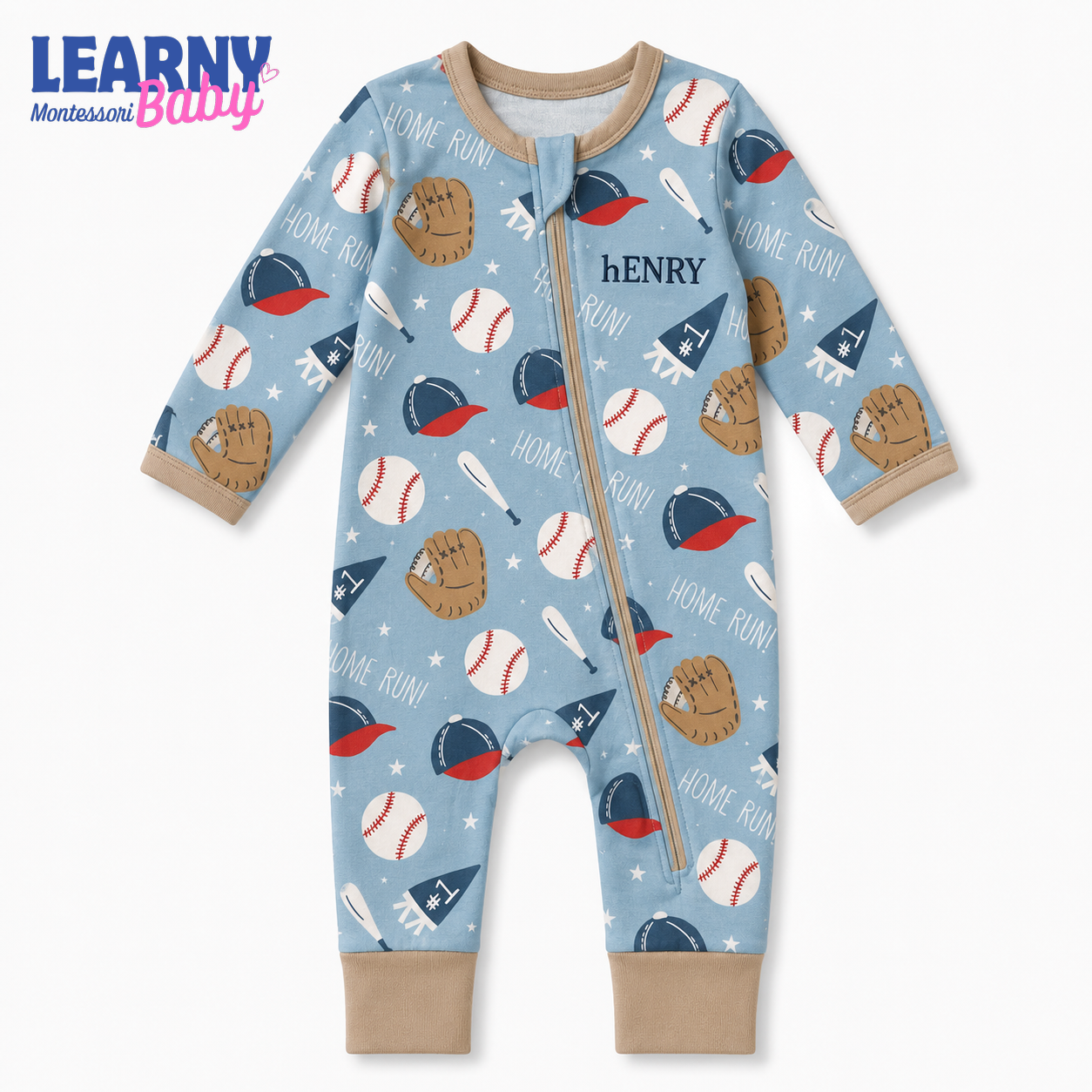 Baby Bamboo Convertible Zippy – Personalized Baseball Baby Romper