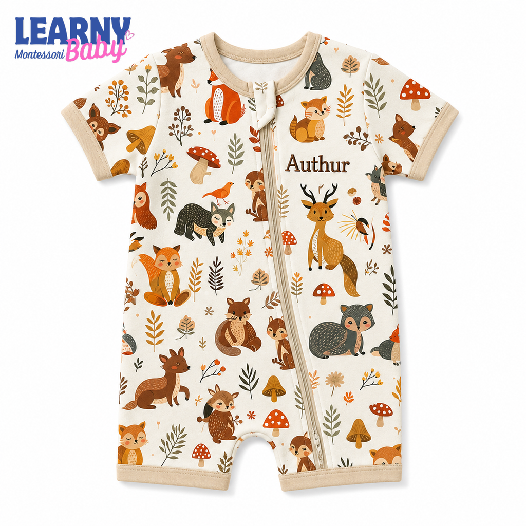 Baby Bamboo Convertible Zippy – Personalized Woodland Animal Romper