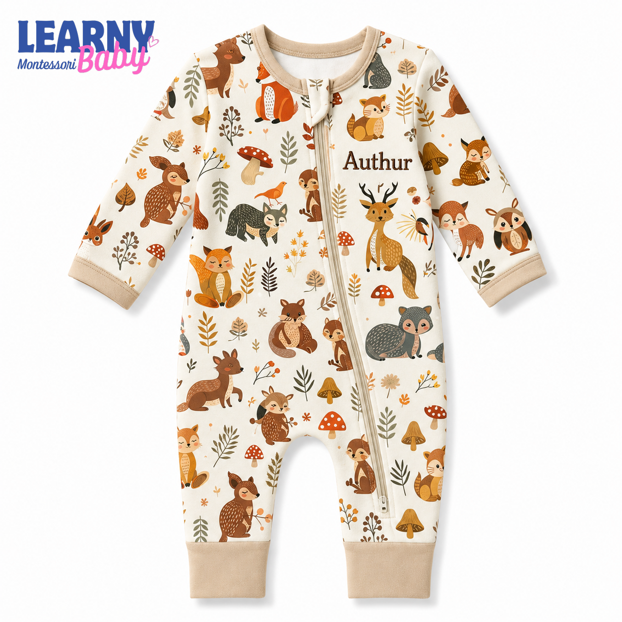 Baby Bamboo Convertible Zippy – Personalized Woodland Animal Romper
