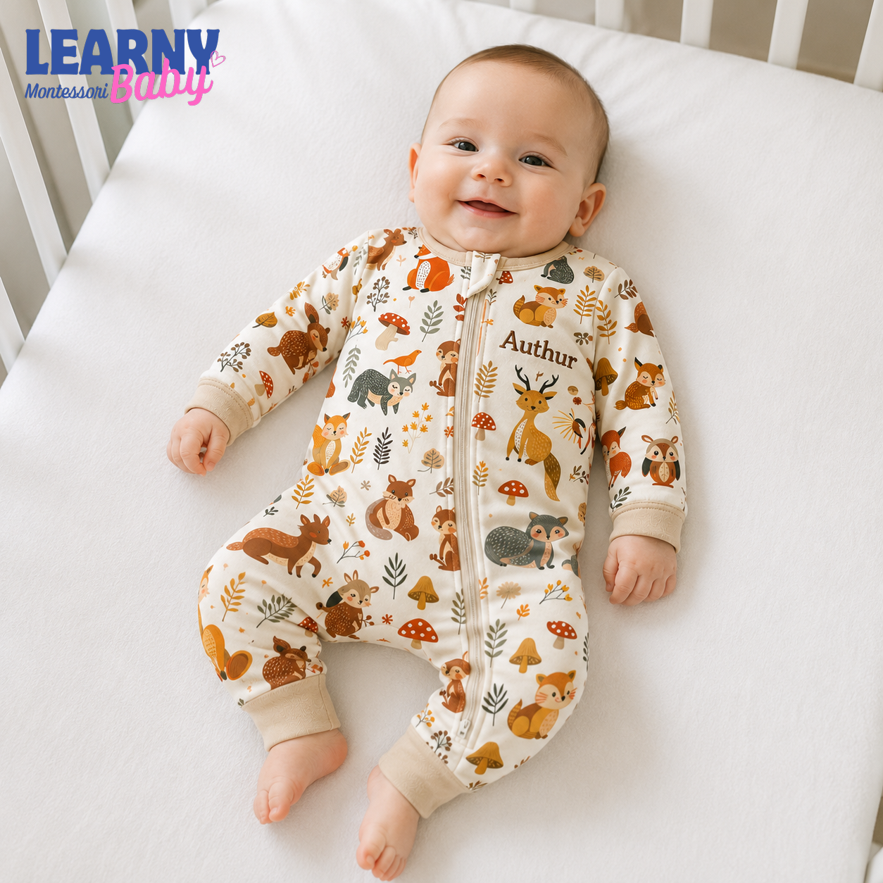 Baby Bamboo Convertible Zippy – Personalized Woodland Animal Romper