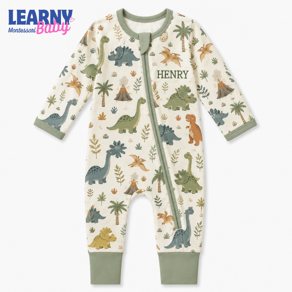 Baby Bamboo Convertible Zippy – Personalized Dinosaur Baby Romper