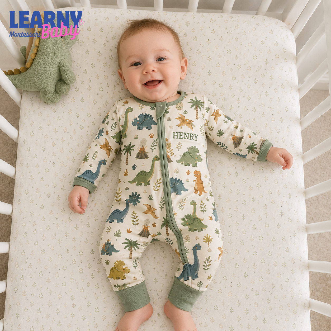 Baby Bamboo Convertible Zippy – Personalized Dinosaur Baby Romper