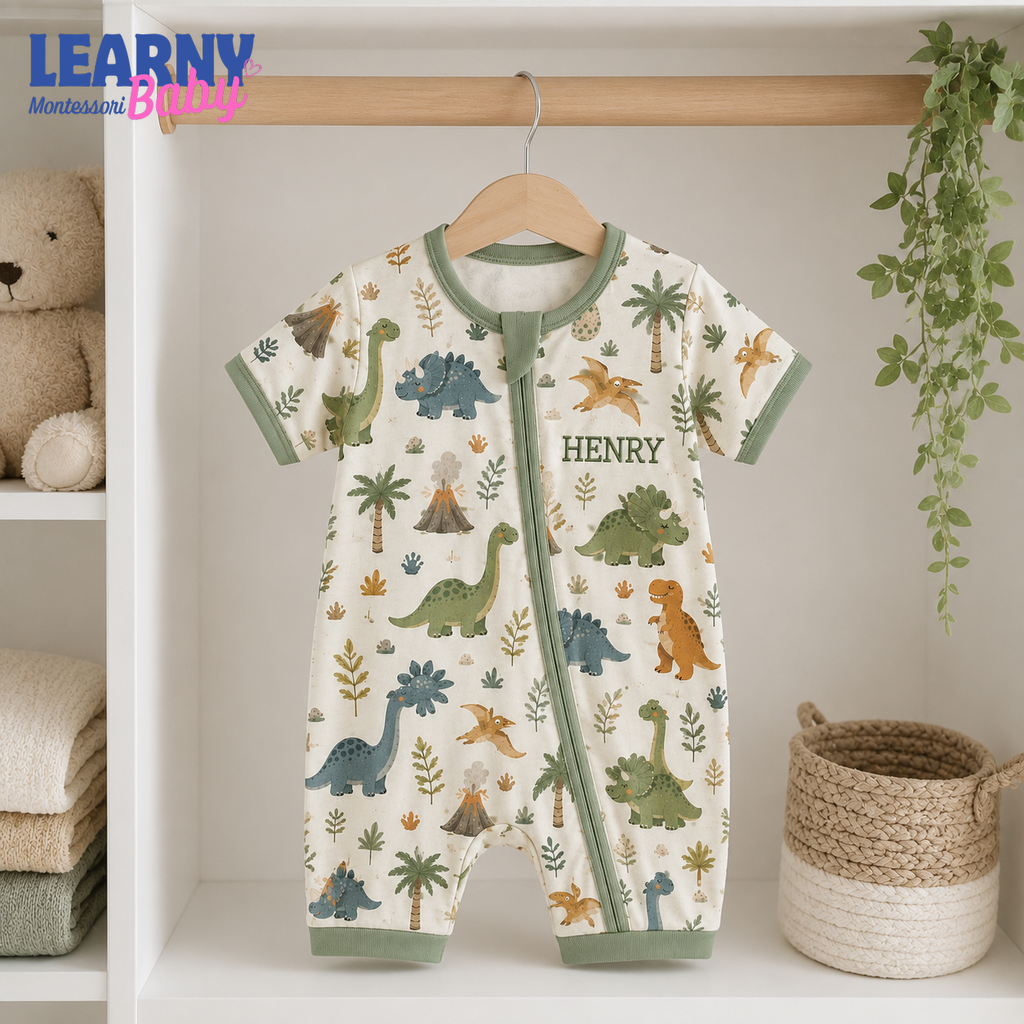 Baby Bamboo Convertible Zippy – Personalized Dinosaur Baby Romper