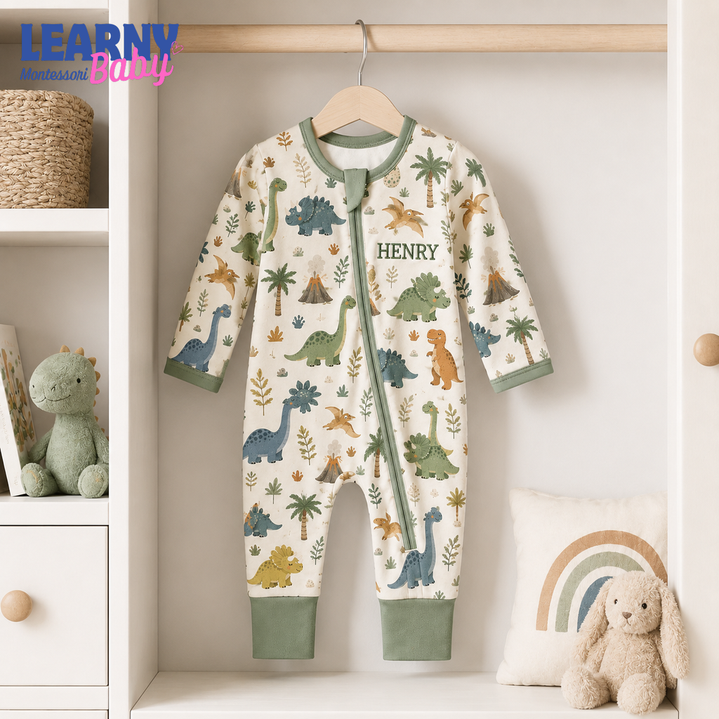 Baby Bamboo Convertible Zippy – Personalized Dinosaur Baby Romper