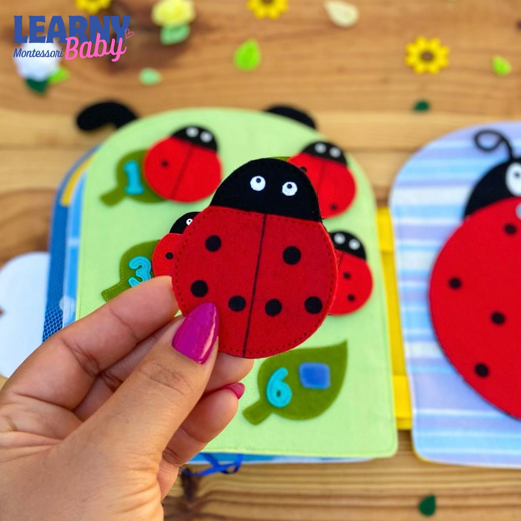 Personalized Ladybug Bee Quiet Book, Handmade Felt Busy Book for Toddlers, Montessori Activity Book, Baby Gift QBLB78