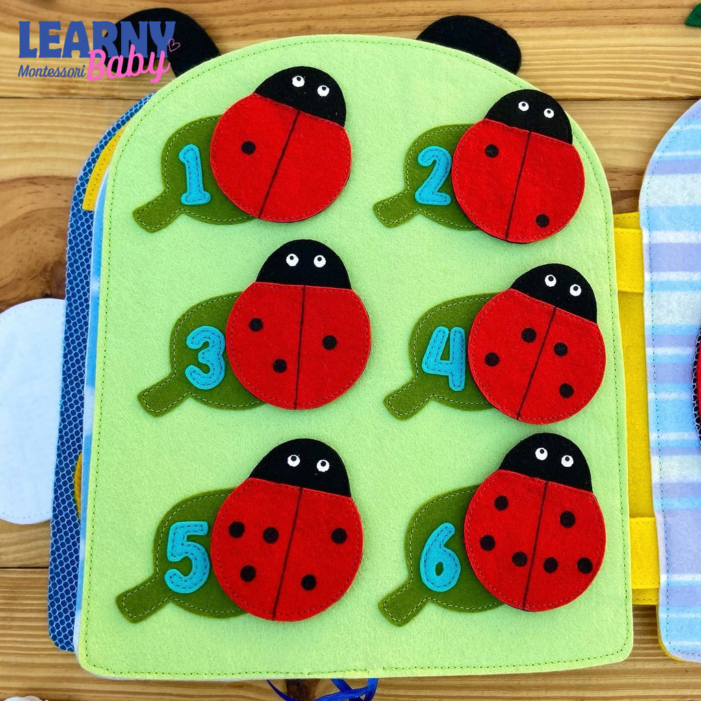 Personalized Ladybug Bee Quiet Book, Handmade Felt Busy Book for Toddlers, Montessori Activity Book, Baby Gift QBLB78