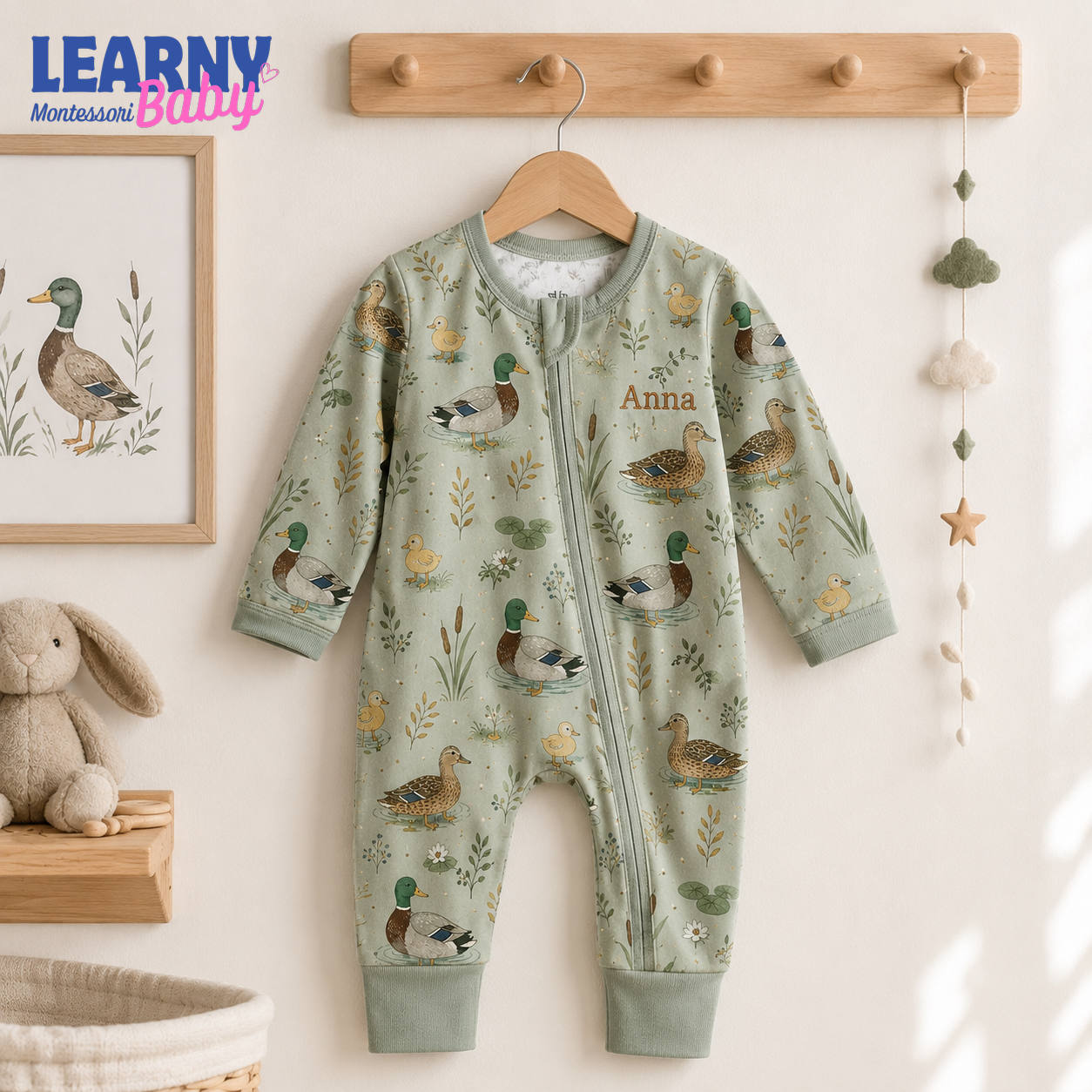 Baby Bamboo Convertible Zippy – Personalized Mallard Duck Baby Romper